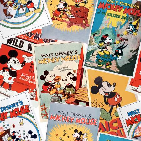Disney Classic Mickey Mouse Posters Fabric by Springs Creative, Cotton, Mickey Mouse