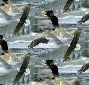 Large Eagles, Soaring Along the Shores Fabric, Cotton Quilt Fabric, Animal Love