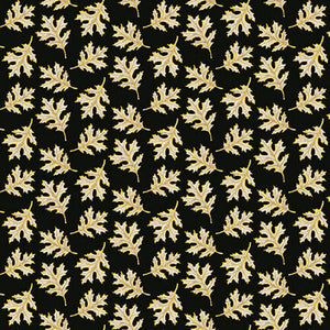 Fall Potpourri Small Leaves Tossed Metallic Quilt Fabric by Henry Glass, Black