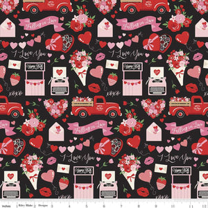  Riley Blake Falling in Love Main Black, Fabric by The Yard :  Arts, Crafts & Sewing
