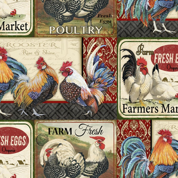 Farm Life Roosters Fabric by the Yard, David Textiles, Farmhouse Fabric