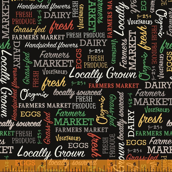 Farmer's Market Words on Black Fabric by Windham Fabrics