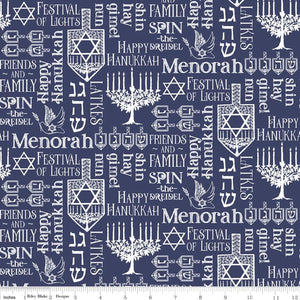 Festival of Lights Fabric by Riley Blake Designs, Menorah Symbols, Blue, Hanukkah