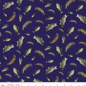 At The Lake Quilt Fabric, Riley Blake Designs, Fish on Navy, Fishing F –  Addicted to Fabric