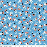 12" x 44" Flannel - Pirates, Skulls and Swords Fabric by the Yard and Half Yard, Blue