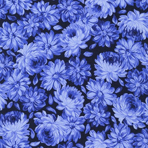 Flowerhouse Sunshine Fabric by Robert Kaufman, Blue Flowers on Navy