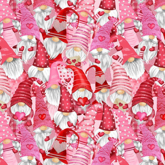 Gnomes and Hearts Valentine Fabric by Timeless Treasures, Gnomentine