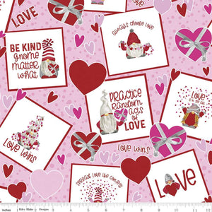 Gnomes in Love Main Pink, Valentine's Day Cotton Fabric, Riley Blake