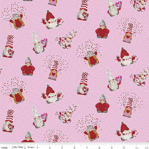 Gnomes in Love Toss Pink, Valentine's Day Fabric, Riley Blake, Cotton Fabric