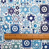14" x 44" Hanukkah, Star of David Fabric by the Yard or Half Yard, White, Cotton