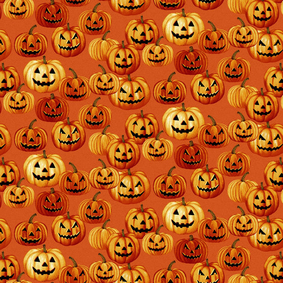 Haunted Village Pumpkin Fabric by Henry Glass, Jack O Lantern, Halloween Fabric