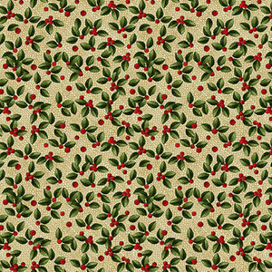 Frozen In Time Fabric by the Yard, Holly on Cream, Henry Glass