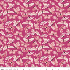 Hope in Bloom Butterfly Fabric, Wings of Hope, Hot Pink by Riley Blake Designs