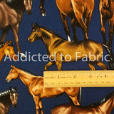 Horses on Navy Fabric by Timeless Treasures, Horse Fabric, Western,