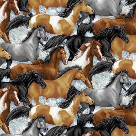 Horse Whisper, Running Horses Fabric by Studio E, Western Fabric