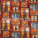 18" x 44" Halloween Fabric Witches, Kitty's and Bats, David Textiles