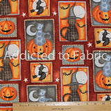 18" x 44" Halloween Fabric Witches, Kitty's and Bats, David Textiles