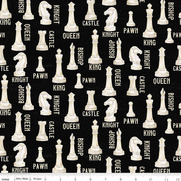 I'd Rather Be Playing Chess Fabric by Riley Blake, Chess Players Fabric, Cotton Black