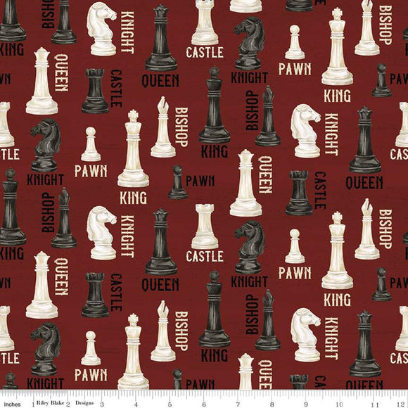 I'd Rather Be Playing Chess Fabric by Riley Blake, Chess Players Fabric, Cotton Red