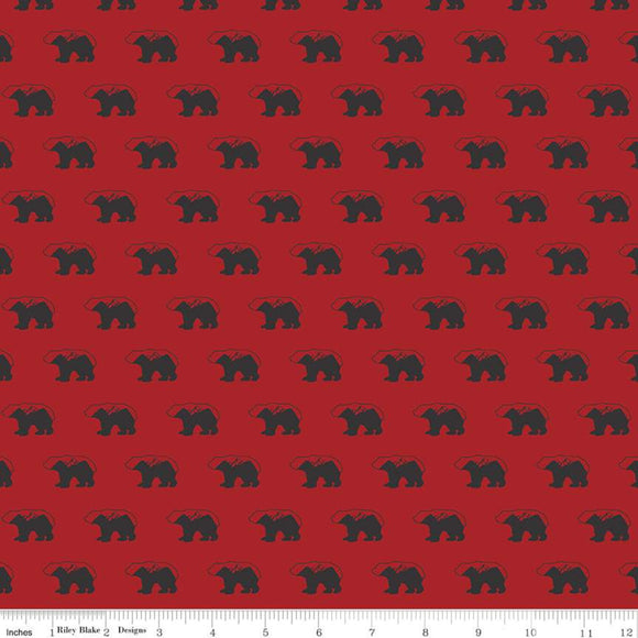 Into the Woods Bears Fabric on Red by Riley Blake Designs, Outdoors, Cabin Theme