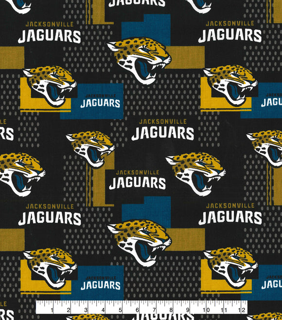 Jacksonville Jaguars Fabric by the Yard, by the Half Yard, Licensed NFL Cotton
