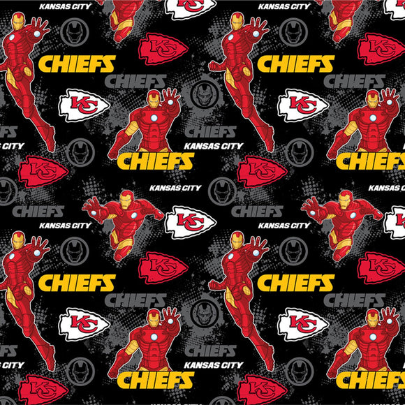 Kansas City Chiefs, Marvel Comic, Iron Man Fabric, Licensed NFL Fabric