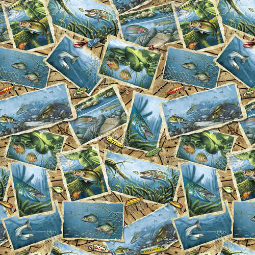 Keep it Reel Fish Postcards Fabric by Blank Quilting, Fish Postcards, Fishing Fabric