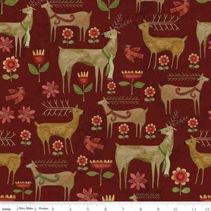 Kringle Garden Red Fabric by Riley Blake Designs, Christmas Fabric, Deer