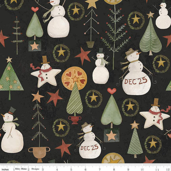 Kringle Jacks and Trees Charcoal Fabric by Riley Blake Designs, Christmas Fabric