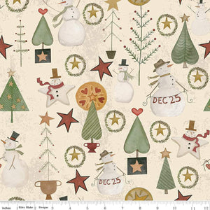Kringle Jacks and Trees Cream Fabric by Riley Blake Designs, Christmas Fabric