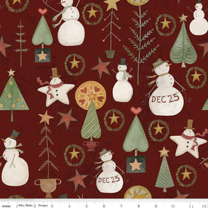 Kringle Jacks and Trees Red Fabric by Riley Blake Designs, Christmas Fabric