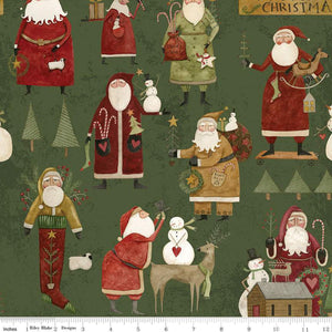 Kringle Main Green Fabric by Riley Blake Designs, Christmas Fabric, Folk Art Santas