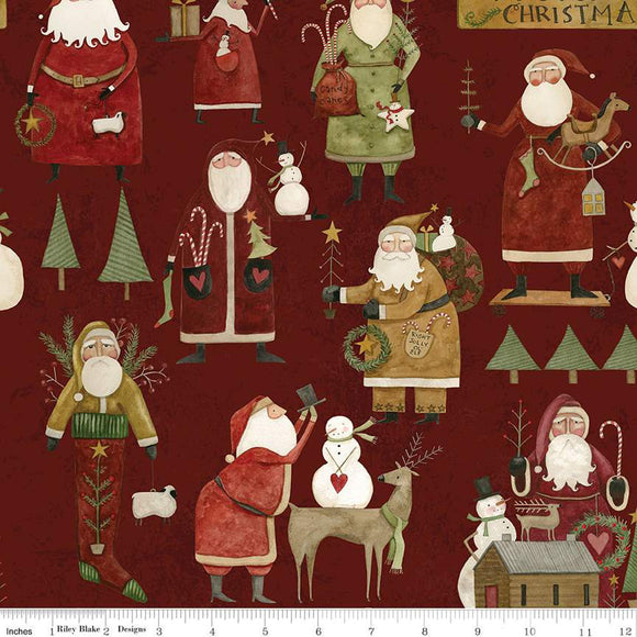 Kringle Main Red Fabric by Riley Blake Designs, Christmas Fabric, Folk Art Santas