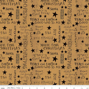 Kringle Words Gold Fabric by Riley Blake Designs, Christmas Fabric, Text