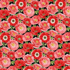 7" x 44" Poppies Fabric by the Yard or Half Yard, Henry Glass, Poppy Meadow