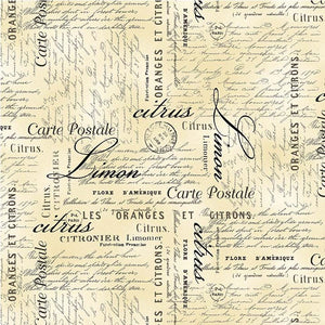 Limoncello Lemon Fabric by Michael Miller, Carte Postale, Postcards, Beige, Citrus Fabric