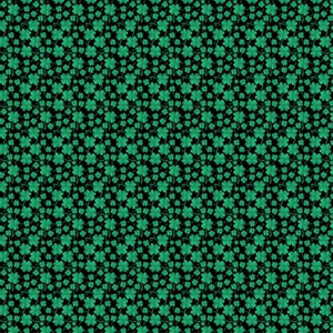 Luck of the Gnomes St. Patrick's Day Fabric, Mini Clovers on Black, Benartex
