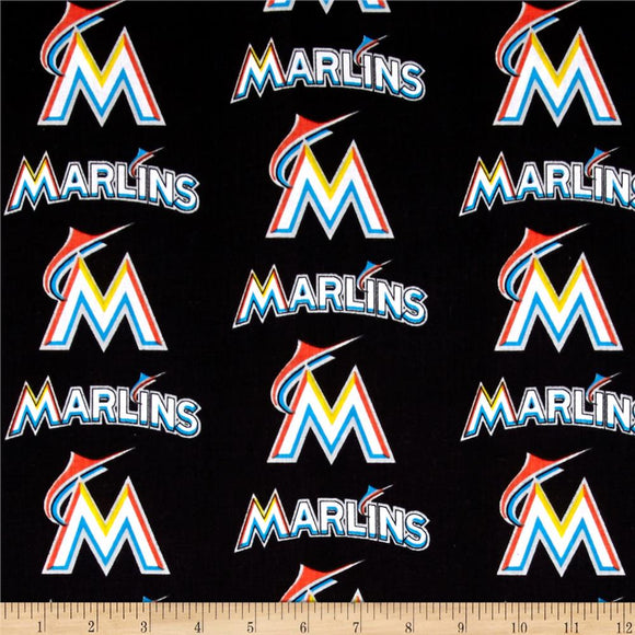 Miami Marlins Fabric by the Yard or Half Yard, MLB, Cotton Fabric