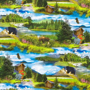 Nature's Wonder Fabric by Robert Kaufman, Large Print, Bears, Forest, Wilderness