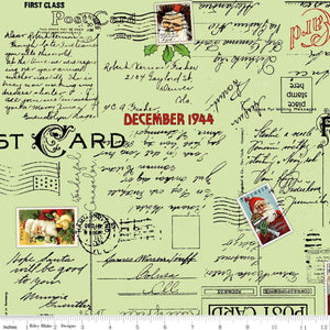 Nicholas Christmas Greetings Fabric, Green, Postcards by Riley Blake, J. Wecker Frisch