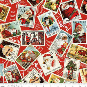 Nicholas Santa Stamps, Red Christmas Fabric, by Riley Blake, J. Wecker Frisch