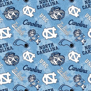 8" x 44" University of North Carolina Tar Heels Fabric, Licensed NCAA Fabric, UNC