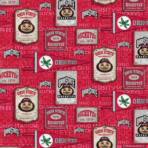Ohio State Buckeyes Fabric by the Yard or by Half Yard, Vintage Pennant