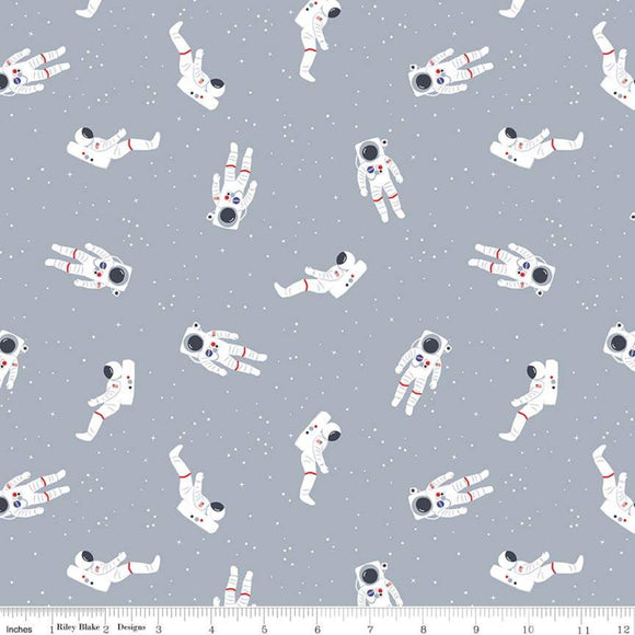 Out of This World NASA Astronauts Gray Cotton Fabric, Riley Blake