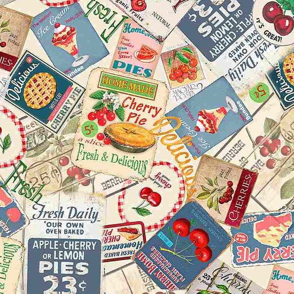 Cherry Pie Fabric by Timeless Treasures, Packed Cherry Stamps, Cotton Fabric