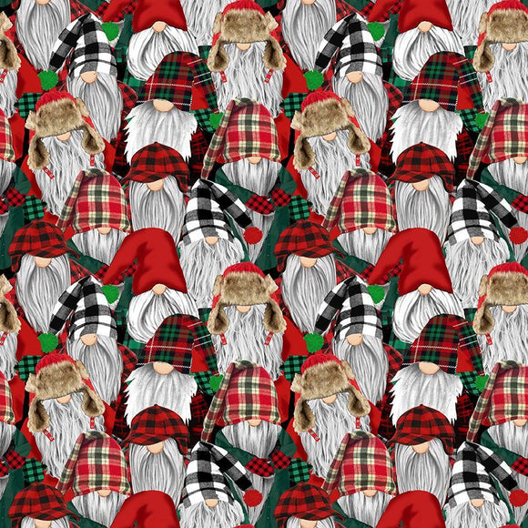Packed Lumberjack Gnomes Fabric by Timeless Treasures, Winter Gnomes
