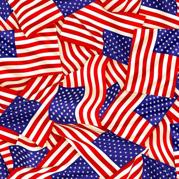 Lady Liberty Packed USA Flags Fabric by Timeless Treasures, Patriotic Fabric