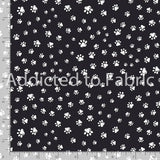 7" x 44" Dog Paw Prints on Black Fabric by Timeless Treasures, Quilting Fabric