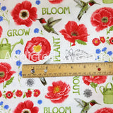 Poppy Garden, Poppies and Hummingbirds Fabric by the Yard or Half Yard, Henry Glass