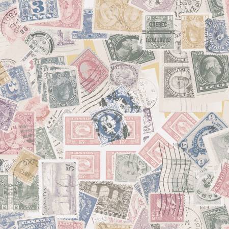 Multi Postage Stamps Fabric by Clowthworks, Stamp Collecting Fabric